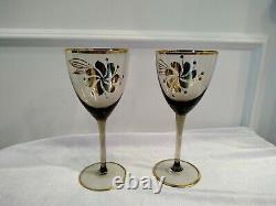 6 Vintage Hand Blown Hungarian 6 Tall Gold Gilted Wine Glasses