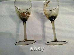 6 Vintage Hand Blown Hungarian 6 Tall Gold Gilted Wine Glasses