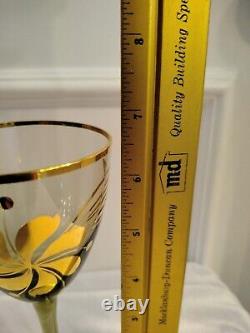 6 Vintage Hand Blown Hungarian 6 Tall Gold Gilted Wine Glasses