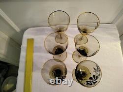 6 Vintage Hand Blown Hungarian 6 Tall Gold Gilted Wine Glasses