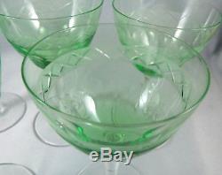 6 Vintage Holmegaard Crystal Cut Etched Ejby Green Wine Glasses J Bang 1937