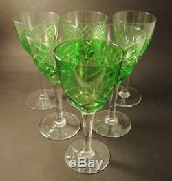 6 Vintage Holmegaard Cut Green Crystal Else (2) 1923 White Wine Glasses Set 1