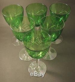 6 Vintage Holmegaard Cut Green Crystal Else (2) 1923 White Wine Glasses Set 2