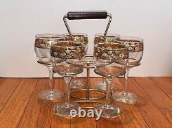 6 Vintage MCM Culver Valencia Wine Glass Goblets & CADDY RACK IN ORIGINAL BOX