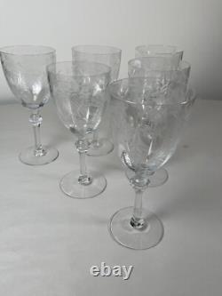 6 Vintage MCM Etched Wine Glasses