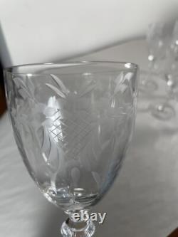 6 Vintage MCM Etched Wine Glasses