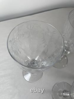 6 Vintage MCM Etched Wine Glasses