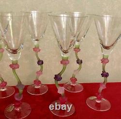 6 Vintage Miami Art Deco Style, Wine / Martini Glasses, Cristal de Paris, France