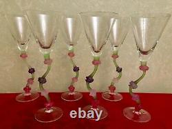 6 Vintage Miami Art Deco Style, Wine / Martini Glasses, Cristal de Paris, France