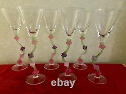 6 Vintage Miami Art Deco Style, Wine / Martini Glasses, Cristal de Paris, France