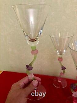 6 Vintage Miami Art Deco Style, Wine / Martini Glasses, Cristal de Paris, France