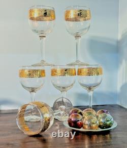 6 Vintage Mid-Century Culver Tyrol 22k Gold Short Stem Wine Glasses PERFECT