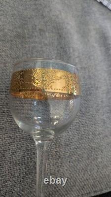 6 Vintage Mid-Century Culver Tyrol 22k Gold Short Stem Wine Glasses PERFECT