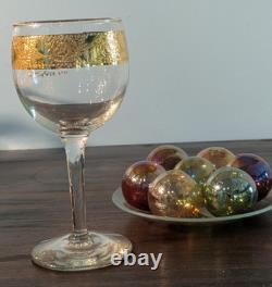 6 Vintage Mid-Century Culver Tyrol 22k Gold Short Stem Wine Glasses PERFECT
