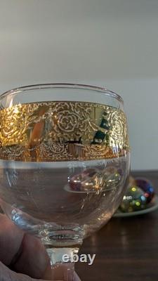6 Vintage Mid-Century Culver Tyrol 22k Gold Short Stem Wine Glasses PERFECT