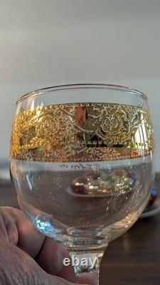 6 Vintage Mid-Century Culver Tyrol 22k Gold Short Stem Wine Glasses PERFECT