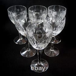 6 Vintage Ornate Cut Crystal Czechoslovakian Bohemian Wine Glasses c1950