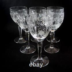 6 Vintage Ornate Cut Crystal Czechoslovakian Bohemian Wine Glasses c1950