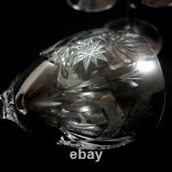 6 Vintage Ornate Cut Crystal Czechoslovakian Bohemian Wine Glasses c1950