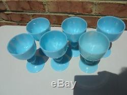 6 Vintage Portieux Vallerysthal Blue Opaline Glass Wine Goblets 4 7/16