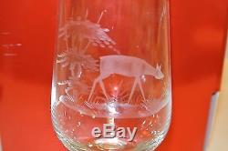 6 Vintage Rowland Ward Crystal Etched Animals Wine Beer Glasses Deer Fox Bird