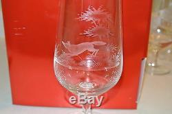 6 Vintage Rowland Ward Crystal Etched Animals Wine Beer Glasses Deer Fox Bird