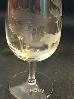 6 Vintage Rowland Ward Engraved Crystal Wine Glasses 6.75 High