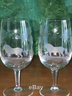6 Vintage Rowland Ward Engraved Crystal Wine Glasses 6.75 High