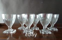 6 Vintage Val St Lambert Gondole Cut Crystal Glasses on Square Base, Not Signed