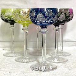 6 Vintage Val St. Lambert Hand Made Hand Cut Berncastel Hock/Wine Glasses Signed