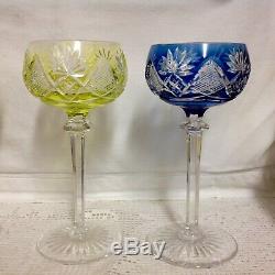 6 Vintage Val St. Lambert Hand Made Hand Cut Berncastel Hock/Wine Glasses Signed