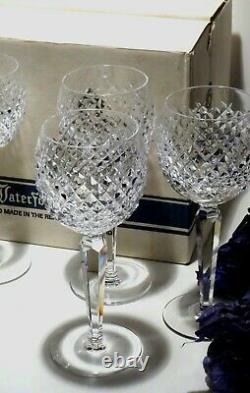 6 Vintage Waterford Crystal Alana Wine Hock Glasses Made In Ireland In Box