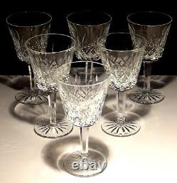 6 Vintage Waterford Crystal Lismore Claret Wine Glasses 5 7/8 Made In Ireland