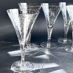 6 Vtg Elegant Glass 1930s CUT CRYSTAL Wine Goblets Water Cocktail Trumpet Flutes