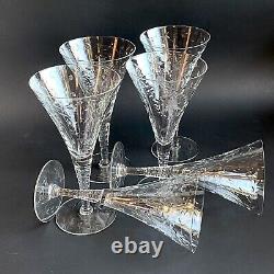 6 Vtg Elegant Glass 1930s CUT CRYSTAL Wine Goblets Water Cocktail Trumpet Flutes