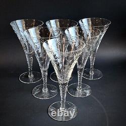 6 Vtg Elegant Glass 1930s CUT CRYSTAL Wine Goblets Water Cocktail Trumpet Flutes