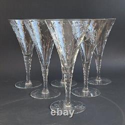 6 Vtg Elegant Glass 1930s CUT CRYSTAL Wine Goblets Water Cocktail Trumpet Flutes