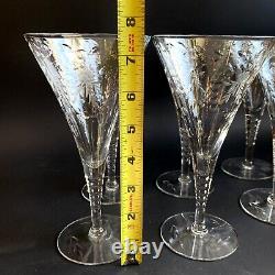 6 Vtg Elegant Glass 1930s CUT CRYSTAL Wine Goblets Water Cocktail Trumpet Flutes