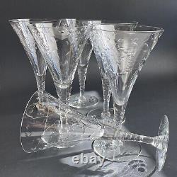 6 Vtg Elegant Glass 1930s CUT CRYSTAL Wine Goblets Water Cocktail Trumpet Flutes