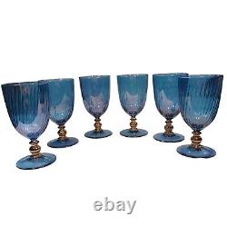 6 Vtg Murano Swirl Iridescent Blue Purple Art Glass Water Goblets Wine Glasses