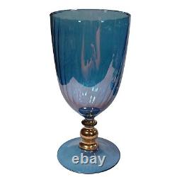 6 Vtg Murano Swirl Iridescent Blue Purple Art Glass Water Goblets Wine Glasses