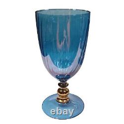 6 Vtg Murano Swirl Iridescent Blue Purple Art Glass Water Goblets Wine Glasses