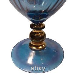 6 Vtg Murano Swirl Iridescent Blue Purple Art Glass Water Goblets Wine Glasses