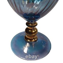 6 Vtg Murano Swirl Iridescent Blue Purple Art Glass Water Goblets Wine Glasses