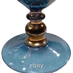 6 Vtg Murano Swirl Iridescent Blue Purple Art Glass Water Goblets Wine Glasses