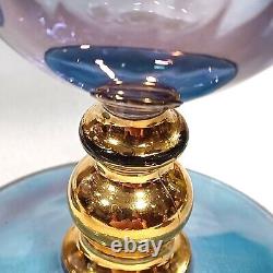 6 Vtg Murano Swirl Iridescent Blue Purple Art Glass Water Goblets Wine Glasses