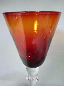 6 Wine Glasses Red Amberina Stemmed Bell 7.5