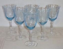 6 pcs signed Fostoria NAVARRE Blue WATER Goblets large Wine Glasses 7-5/8 Exc