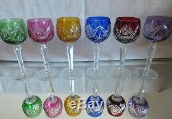 6 x Vintage BOHEMIAN HARLEQUIN OVERLAY HOCK WINE GLASSES Excellent Cond