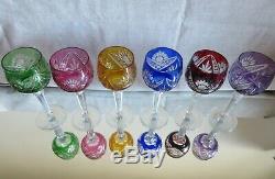 6 x Vintage BOHEMIAN HARLEQUIN OVERLAY HOCK WINE GLASSES Excellent Cond